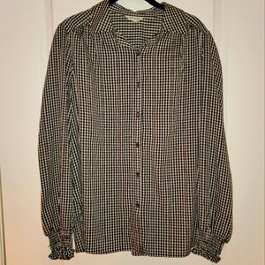Max Studio Black/ White Checkered Button up Blouse,  Medium